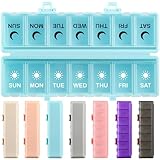 Foldable Pill Organizer Weekly 2 Times a Day, 7 Day Portable AM PM Travel Pill Case with Black&White Labels, Dual-Protection Daily Medicine Box, Large Pill Container for Vitamin/Supplement-Blue