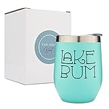The Navy Knot Lake Bum Wine Tumbler with Lid - 12oz - Funny Lake Life Decor - Boating Accessories -...