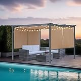 Masyardi 12 x 12 Ft Outdoor Aluminum Pergola, Retractable Canopy & 2 Sides Shades for Patio Backyard Garden Deck