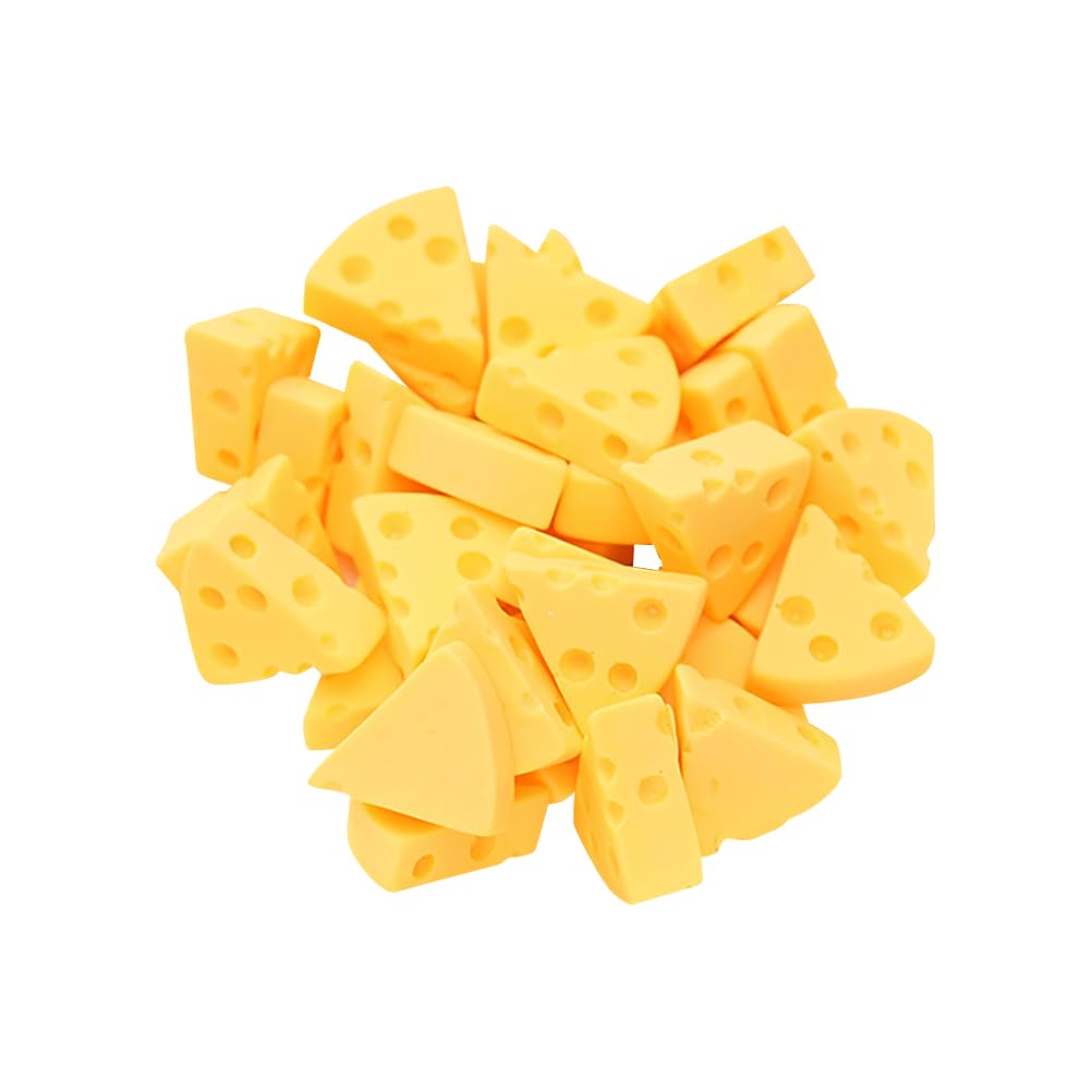 Hugede Yellow 100 Pcs Small Faux Cheeses Artificial Cheese Models Miniature Kitchen Food Cheeses Fake Simulation Cheeses Dollhouse Cheeses Cute Imitation Food Resin Cheeses Decorations