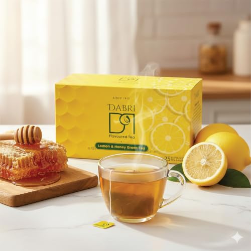 Image of DABRI Lemon & Honey Green Tea | Double Chamber 25 Tea Bags | Perfectly Balanced & Refreshing Green Tea with Natural Lemon & Honey Flavour | Rich in Antioxidants | Supports Wellness & Daily Hydration
