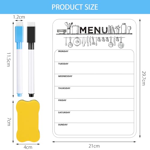 UOCAI Essensplaner Woche Abwischbar Magnetisch mit 2 Farbmarker und 1 Tafelradierer Magnetisch, Speiseplan Wochenplaner Abwischbar, Magnettafel Kühlschrank, Menüplaner für Haushalt und Büro