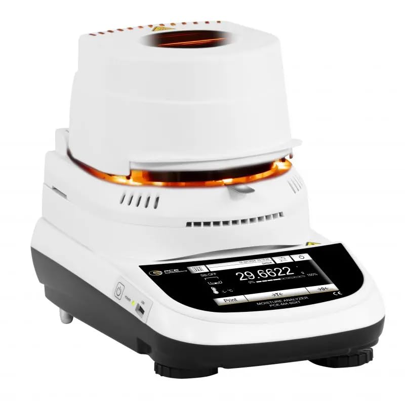 Balanza analítica de precisión PCE-MA 60XT / Rango máx. 60 g/Resolución: 0,1 mg = 0,0001 g = 0,001% humedad/Temperatura de secado máx. 160°C/Pantalla táctil a color de 5" / PCE Instruments