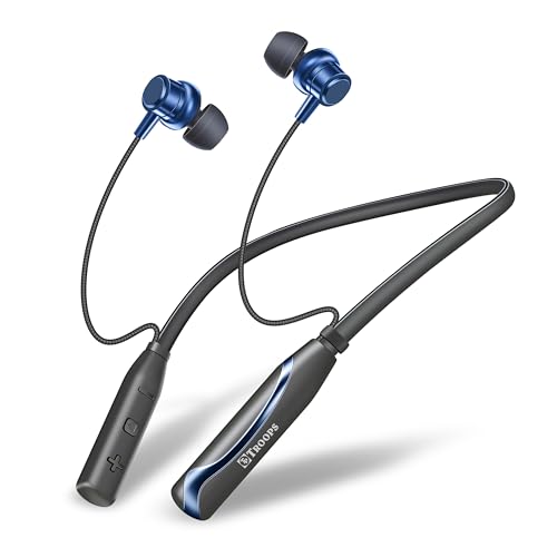 TP TROOPS Neckband Bluetooth Headphones with 55 Hours Playtime with 10mm Drivers, Rich Music Experience, BT 5.3v, Type C Fast Charging, Neckband In Ear Earphones & IPX4 Water Resistant (Blue)