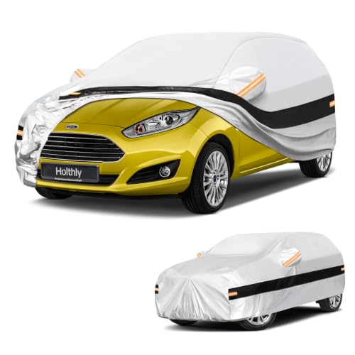 Image of 10 Layers Hatchback Car Cover Custom Fit for Ford Fiesta (1989-2023), Waterproof All Weather for Automobiles, Outdoor Full Cover Sun Dust Rain Protection with Cotton. Silver