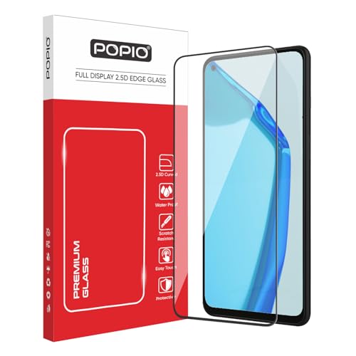 Image of POPIO Military-Grade Gorilla Tempered Glass for OnePlus 9R (Black) 9H Hardness, Edge-to-Edge Full Coverage, Anti-Scratch, Bubble-Free, Ultra Clear HD Glass, Oleophobic Coating, Face ID Compatible