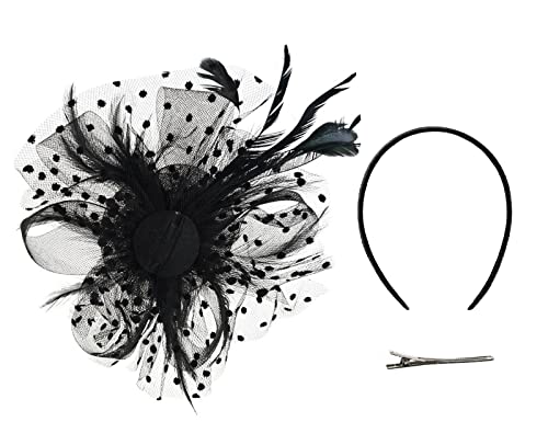 Myjoyday Women's Fascinators, Feathers Tea Party Hat, Veil Headband With Hair Clip For Cocktail Church (Black) #TOP6
