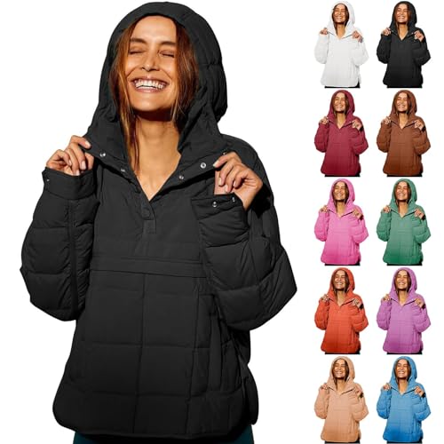 Gloryboom Women's Oversized Hooded Puffer Jacket, Lightweight Warm Pullover for Fall Winter Coat Tops Outwear2