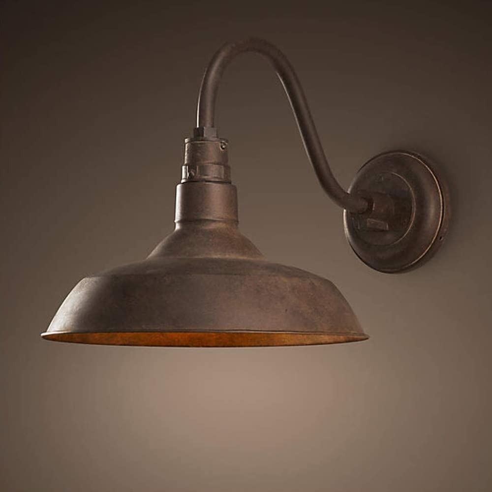 HUAYUSEDF Antique Wall Lamp Exterior Dome Gooseneck Sconce Retro Industrial E27 Waterproof Light Rustic Bronze Black Barn Warehouse Loft Balcony Outdoor Garage Porch(Antique Color)