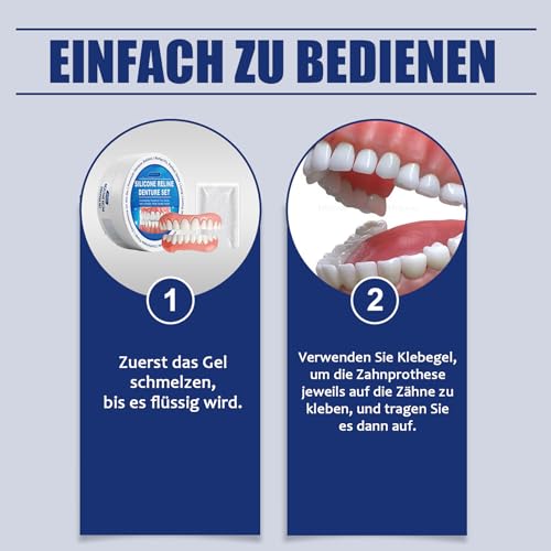 Silicone Reline Denture Set, Silikon Zahnprothese Set, Kompletter Satz Zahnersatz, BequemProthesen Unterfütterung Silikon Gebiss, Weich Zahnersatz Zum Aufstecken, Kosmetisch Zähne Temporäre Prothesen