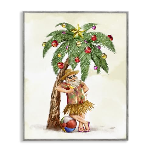 'Tropical Santa Claus Lounging Palm Tree'| Framed Giclee Art