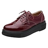 ANUFER Mujeres Elegante con Cordones Brogues Plataforma Piel Sintética de Charol Casual Zapatillas Deportivas SN0701109 Borgoña EU37
