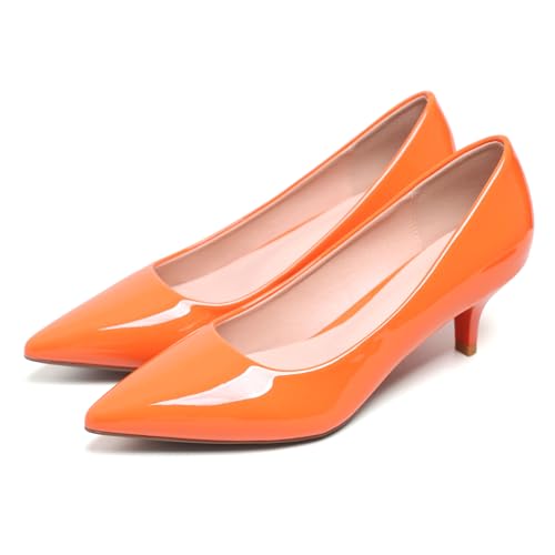 Image of Women's Low Kitten Heel Pumps Classic Fashion Dress Pumps Simple Heeled Shoes for Office Work