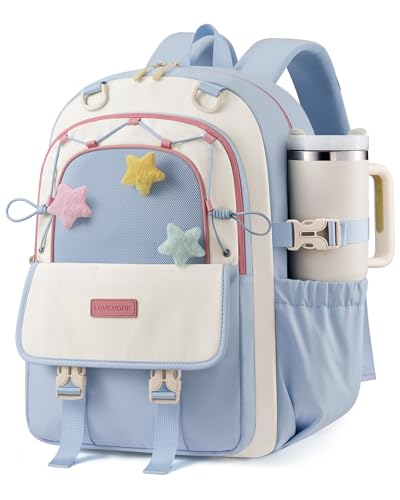 LOVEVOOK School Backpack for Teen Girls Cute Lightweight Bookbag with Star Charm Large Capacity Backpack Fits 15.6 Inch Laptop Water Bottle Holder Gift for Kids & Students