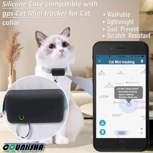 Silikon-Halterung, kompatibel mit Tractive Cat Mini-Tracker, Gummi-Zubehör, Kratzfest, sichere stabile GPS-Katzenfinder-Hülle mit Gurt für Haustierhalsband, Schwarz