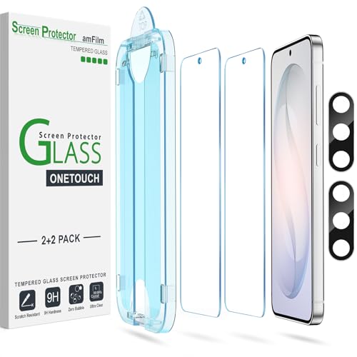 amFilm Auto-alignment OneTouch for Samsung Galaxy S26+ Plus 6.7'' Screen Protector + Camera Lens Protector, Tempered Glass, 30 seconds Installation, Bubble Free, Case Friendly, Anti-Scratch 2+2 Pack