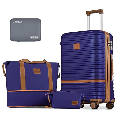 Image of Joyway Expandable 24 Inch Luggage with Spinner Wheels, Lightweight Hard Shell Medium Checked Suitcase, 3 Piece Luggage Sets with TSA Lock, Navy