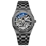 RORIOS Orologio Uomo Meccanico Automatico Orologi da Polso Luminoso Pointer con Cinturino in Acciaio Inossidabile Quadrante Scheletro Orologio