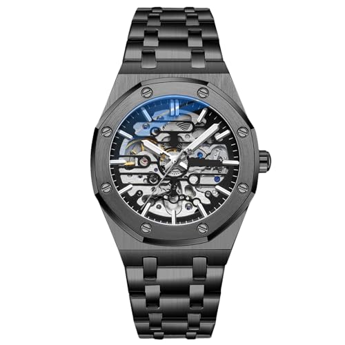 RORIOS Relojes Hombre Mecánico Automático Reloj de Pulsera Dial Esqueleto Relojes con Correa de Acero Inoxidable Luminoso Reloj RORIOS Relojes Hombre Mecánico Automático Reloj de Pulsera Dial Esqueleto Relojes con Correa de Acero Inoxidable Luminoso Reloj