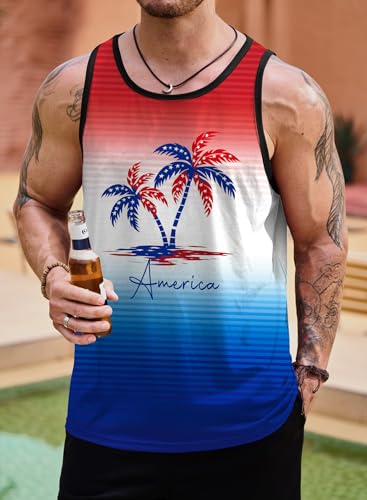 Image of VOGSTART Mens Hawaiian Beach Tank Tops Summer Vacation Muscle Top Graphic Sleeveless Shirts (S-3XL)
