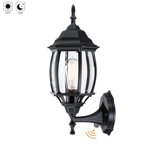 2 Pack Black Dusk to Dawn Outdoor Wall Lights - 16.8 Inch Garage Side Light for House Outside Dusk to Dawn Wall Lantern, Black Vintage Porch Sconce Light for Front Door,Entrance,Balcony,E26 by Faymart lighting - Used condition - Image 9