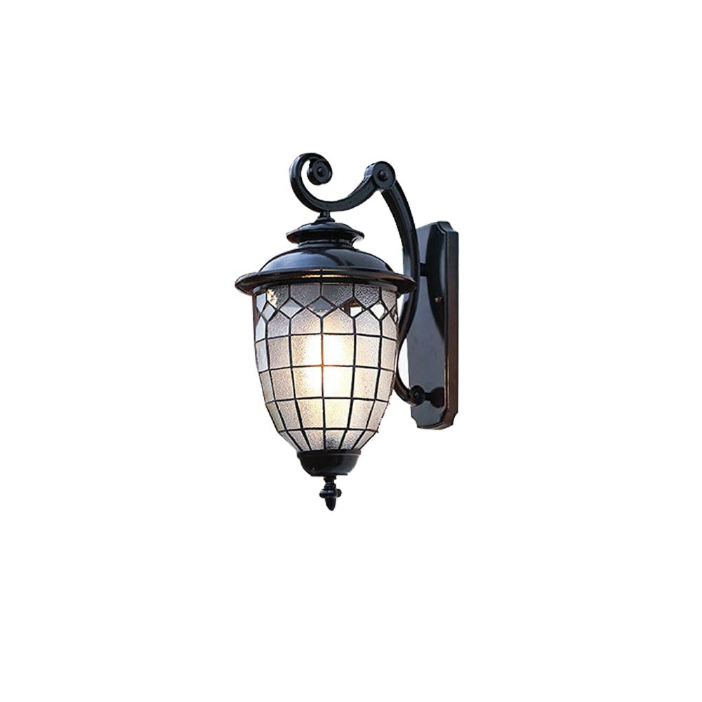 NHPJFDC IP65 Waterproof Outdoor Wall Lamp - European Style Garden Light E27 Glass Lampshade for Courtyards and Patios(Black)