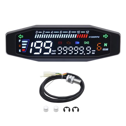 KAOLALI Velocímetro Universal Mejorado para Motocicleta, Tacómetro Digital Impermeable de 12000 RPM para Medidor de Aceite de Motocicleta, Cuentakilómetros Dual, Velocímetro