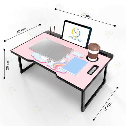 Image of LIDBOX Smart Multipurpose Foldable Laptop Table with Cup Holder, Study Table, Bed Table, Breakfast Table, Foldable and Portable /Ergonomic & Rounded Edges /Non-Slip Legs (COT UNICORRNS)