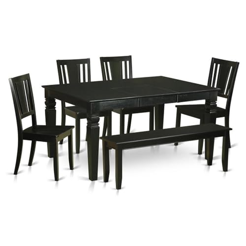 East-West-Furniture-WEDU6D-BLK-W-6-Piece-Dining-Table-Set-Contains-a-Rectangle-Wooden-Table-with-Butterfly-Leaf-and-4-Dining-Room-Chairs-with-a-Bench-42x60-Inch-Black East West Furniture WEDU6D BLK W 6 Piece Dining Table Set Contains a Rectangle Wooden Table with Butterfly Leaf and 4 Dining Room Chairs with a Bench 42×60 Inch Black