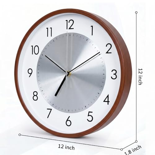 Image of ginoya brothers 12-Inch Round Wall Clock, Silent Non-Ticking Quartz Sweep Movement, Easy-to-Read Easy-to-Read Analog Display Living, Office & Home Decor (Silver)