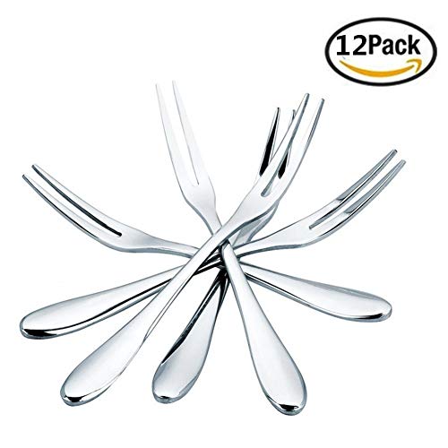 Yamde 12 Pcs Fruit Forks, Stainless Steel Two Prong Forks Bistro Cocktail Forks Tasting Appetizer Forks Set Mini Cake Forks (Fruit-Fork)