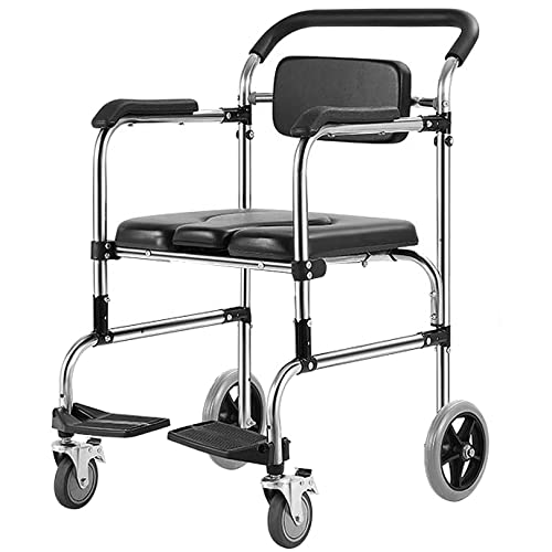 OWOHYG Sedia A Rotelle Pieghevole per Doccia E Toilette - Sedia da Toilette da 330 Libbre con Seduta Imbottita in Similpelle, Sedia da Doccia con Braccioli E Poggiapiedi RI(43Cm)