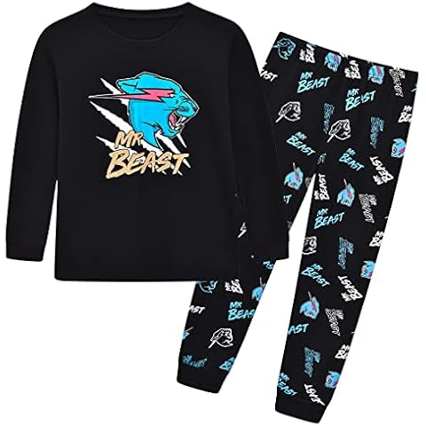 Kids Boys Girls Famous Youtuber Gamer Roaring Leopard Lighting Cat Print Pyjamas Youth Teen Pjs Set 7-13 Years (11-12 years, Long) Cover