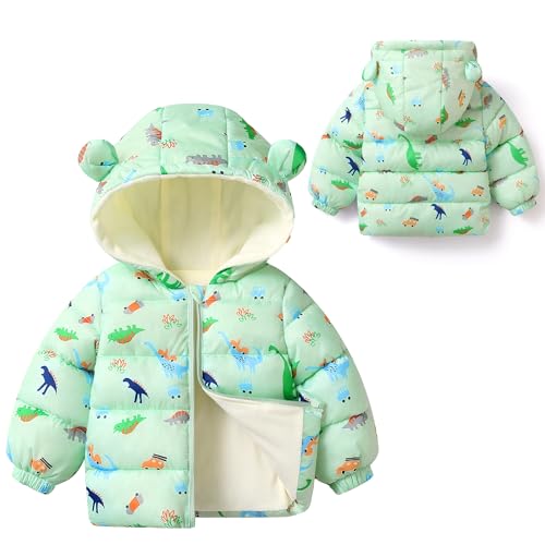 SEAUR Baby Girls Hoodie Puffer Jackets Zipper Infant Toddler Down Coat Kids Boy Lightweight Outerwear Winter Clothes Green 3-4T