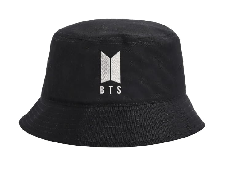 fasholic Unisex Black Bucket Hat with BTS Logo | Cotton Summer Cap for Men & Women | Casual Outdoor Sun Protection Hat-picture-39