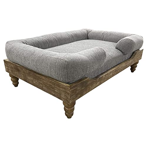 828 Pet Supplies - Large Washed Oak Dog Bed - Farm House Style - for Dogs 50 lbs and Under - Orthopedic Memory Foam - Carved Wooden Legs - Luxury Pet Sofa