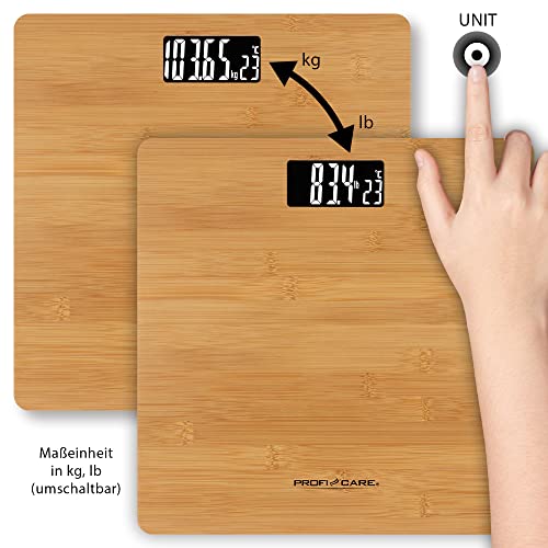 ProfiCare PC-PW 3103 Digital Bathroom Scales with Easy-to-Read LCD Display and Room Temperature Display/Scales Measuring Range 5-180 kg/Wooden Surface - Image 4