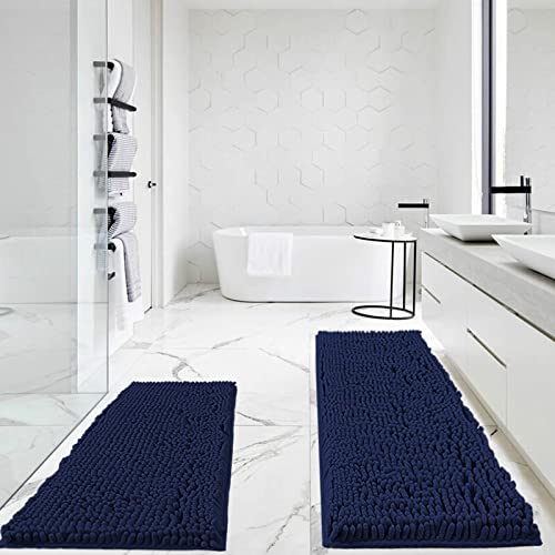 Rectangle Chenille Bathroom Rug Mat 59 X 20 Bundle 47 X 17- Navy