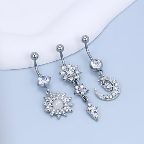 Vsnnsns 14G Dangle Belly Button Ring Piercing Jewelry 316L Stainless Surgical Steel Navel Rings Cubic Zirconia Heart Flower CZ Dangling Belly Button Ring Piercing Jewelry for Women 14 Gauge4