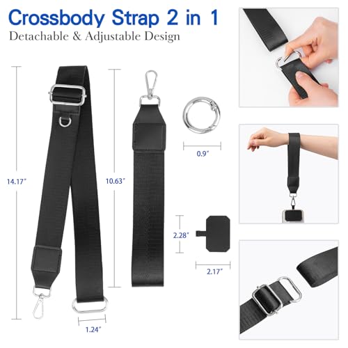 Clip & Go Phone Strap Crossbody with Wallet, 2 Pcs-Crossbody Lanyard with a Zipper Bag & Wrist Lanyard-1 Pad, Save Girls Phone Strap with Pouch, Universal Adjustable Neck Cellphone Holder (Black) by kullder - Used condition - Image 3