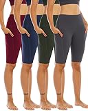 WHOUARE 4 Pack Biker Yoga Shorts with Pockets for Women,High Waisted Athletic Running Workout Gym Sh