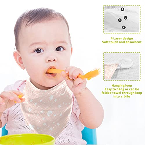 Image of vvfelixl Moon Star Baby Burp Cloths, Baby Muslin Washcloths for Boys Girls, Cotton Baby Face Towel for Newborn Infants Soft and Absorbent 11.8 X 11.8 in, 5 Pack Pink
