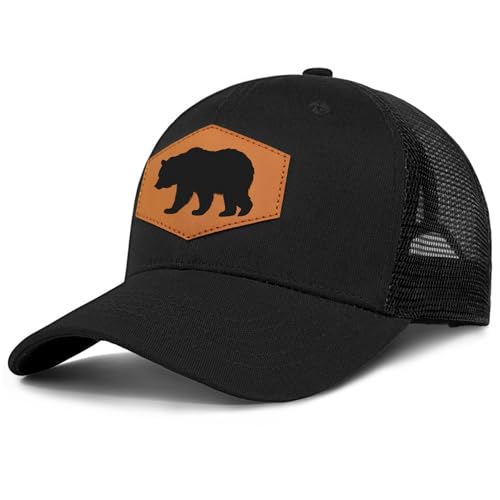 Jiaazerd Bear Baseball Cap for Bear Lovers,Leather Trucker Hat Snapback Hat for Men Women Brown