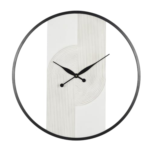 The Novogratz Wood Geometric Decorative Wall Clock Art Deco Inspired Line Art Wall Clock for Home with Black Accents, Wall Clock for Room 30 x 2 x 31, White