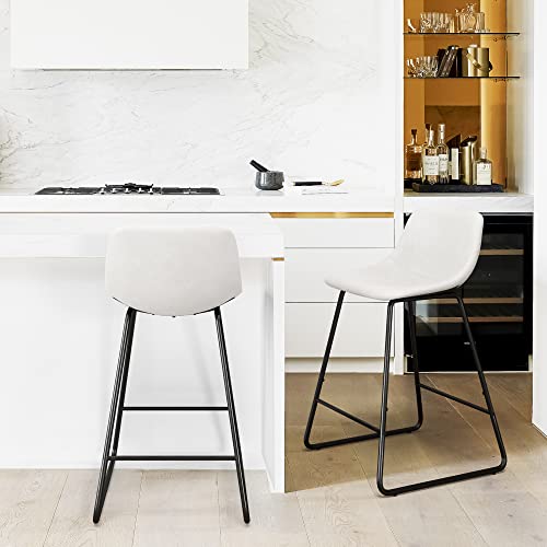 Image of LUE BONA 24 inch ALX Faux Leather Barstools Set of 2, Bar Stools, Modern Counter Height Stools with Back and Metal Legs, Armless Counter Chairs, White