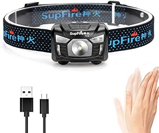 SupFire Rechargeable Headlamp, Motion Sensor Head Lamp Built-in Battery Cree Led 500 Lumens