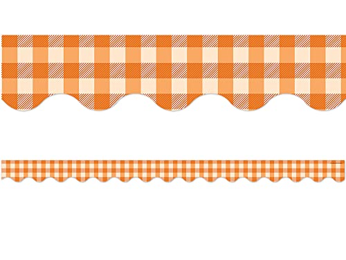 Bordure festonnée orange vichy pour structurer un tableau d'école surchargé