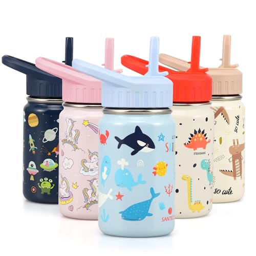 Image of SANTECO Kids Water Bottle for School with Straw Lid,12oz Stainless Steel Insulated Water Bottle for Kids, Leak Proof Cute Animal Toddler Straw Cup for School Girls Boys - Sea World