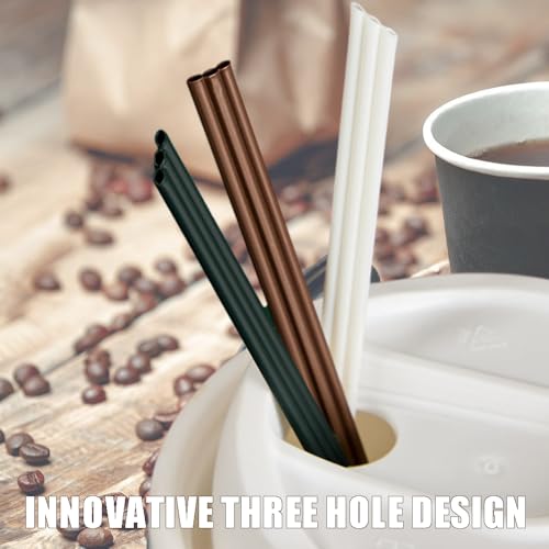 Ouliget Independent Packaging Three Hole Coffee Stirrers Sticks,2 in 1 Disposable Plastic Coffee Straw for Coffee Milk Tea Cocktail Party Drinking (Black 9 Inches) - Thumbnail 4