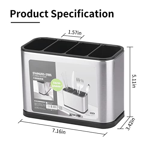 Kitchen Utensil Holder, Stainless Steel Flatware Organizer For Countertop, 4 Divided Utensil Caddy Counter For Spoon, Fork, Spatula (Large) #TOP2